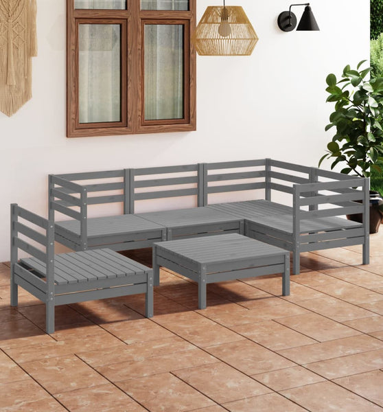 6-tlg. Garten-Lounge-Set Massivholz Kiefer Grau