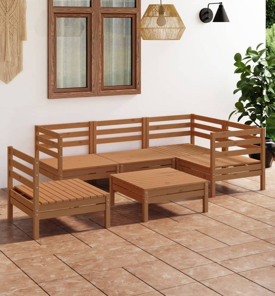 6-tlg. Garten-Lounge-Set Massivholz Kiefer Honigbraun