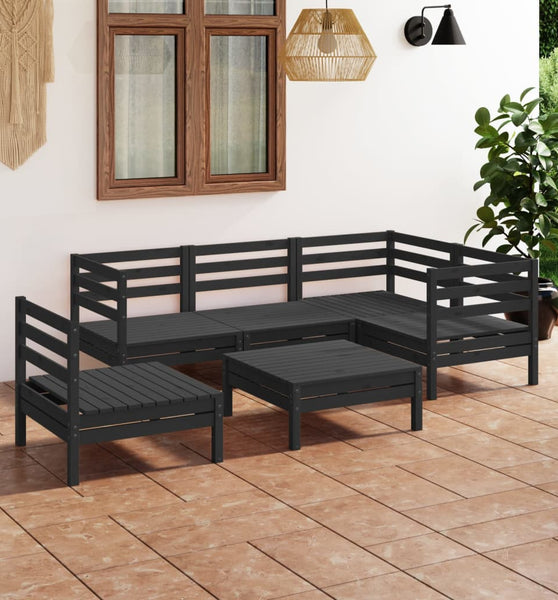 6-tlg. Garten-Lounge-Set Massivholz Kiefer Schwarz