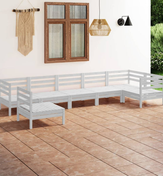 7-tlg. Garten-Lounge-Set Massivholz Kiefer Weiß