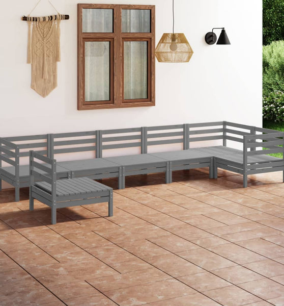 7-tlg. Garten-Lounge-Set Massivholz Kiefer Grau