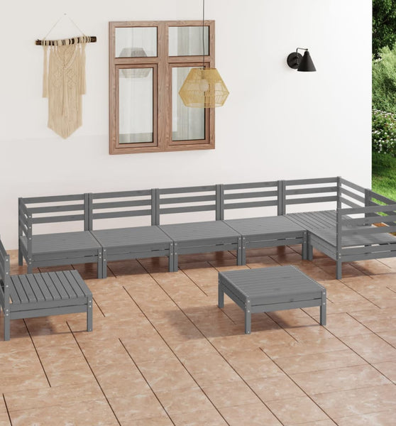 8-tlg. Garten-Lounge-Set Massivholz Kiefer Grau