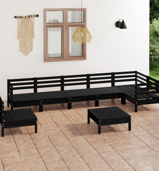 8-tlg. Garten-Lounge-Set Massivholz Kiefer Schwarz