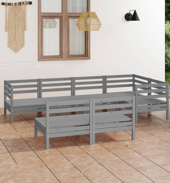 7-tlg. Garten-Lounge-Set Massivholz Kiefer Grau