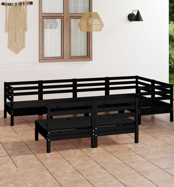 7-tlg. Garten-Lounge-Set Massivholz Kiefer Schwarz