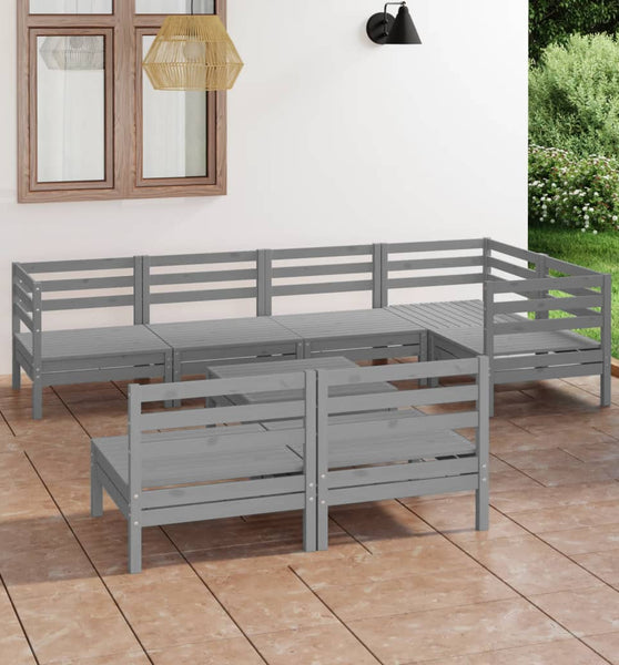 8-tlg. Garten-Lounge-Set Massivholz Kiefer Grau