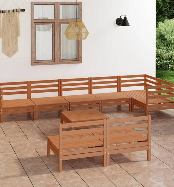 9-tlg. Garten-Lounge-Set Massivholz Kiefer Honigbraun