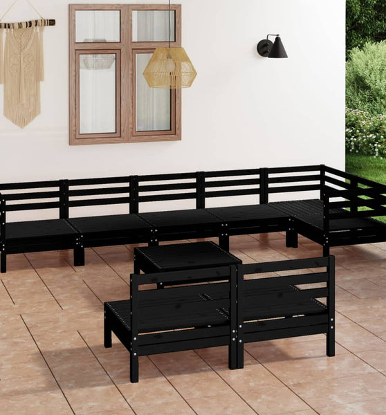 9-tlg. Garten-Lounge-Set Massivholz Kiefer Schwarz