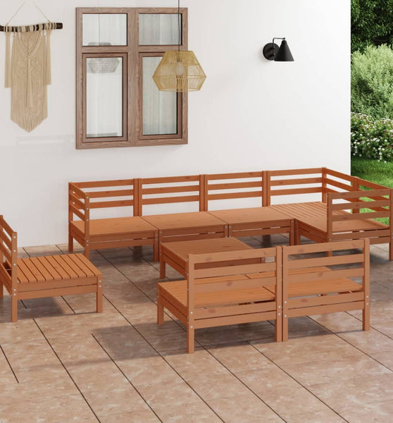 9-tlg. Garten-Lounge-Set Massivholz Kiefer Honigbraun