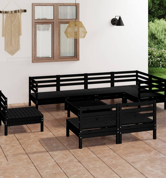 9-tlg. Garten-Lounge-Set Massivholz Kiefer Schwarz