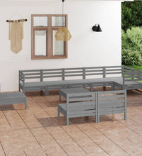 10-tlg. Garten-Lounge-Set Massivholz Kiefer Grau