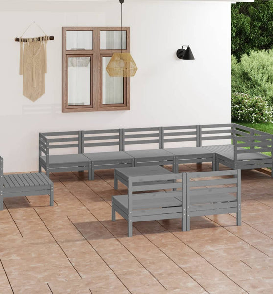 10-tlg. Garten-Lounge-Set Massivholz Kiefer Grau