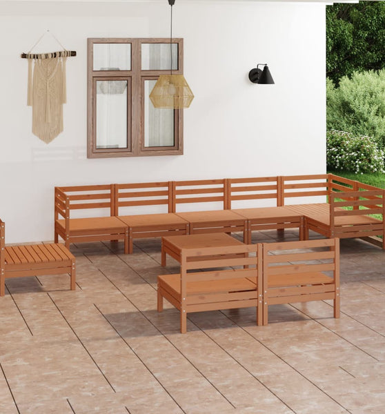 10-tlg. Garten-Lounge-Set Massivholz Kiefer Honigbraun