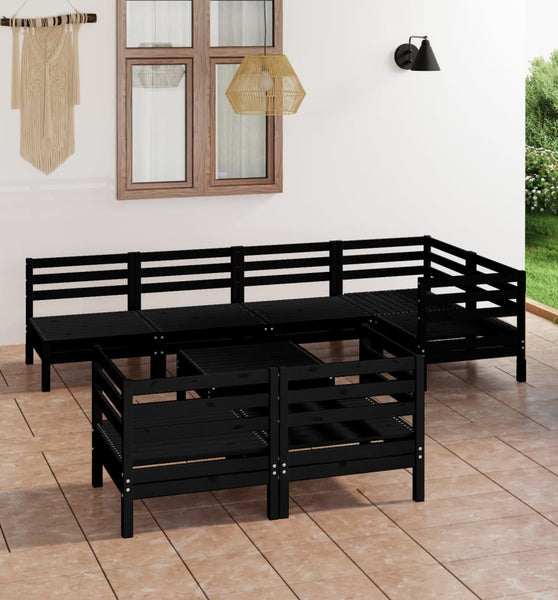 8-tlg. Garten-Lounge-Set Massivholz Kiefer Schwarz