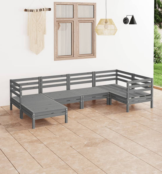 6-tlg. Garten-Lounge-Set Massivholz Kiefer Grau