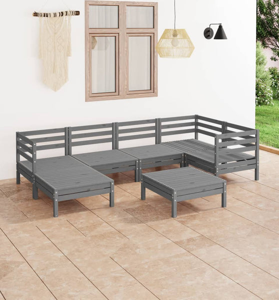 7-tlg. Garten-Lounge-Set Massivholz Kiefer Grau