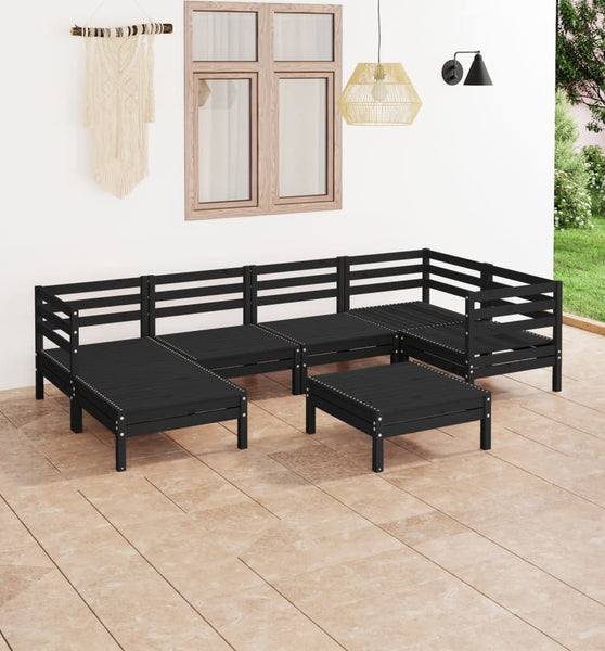 7-tlg. Garten-Lounge-Set Massivholz Kiefer Schwarz