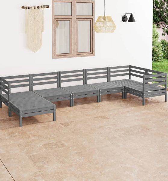 7-tlg. Garten-Lounge-Set Massivholz Kiefer Grau