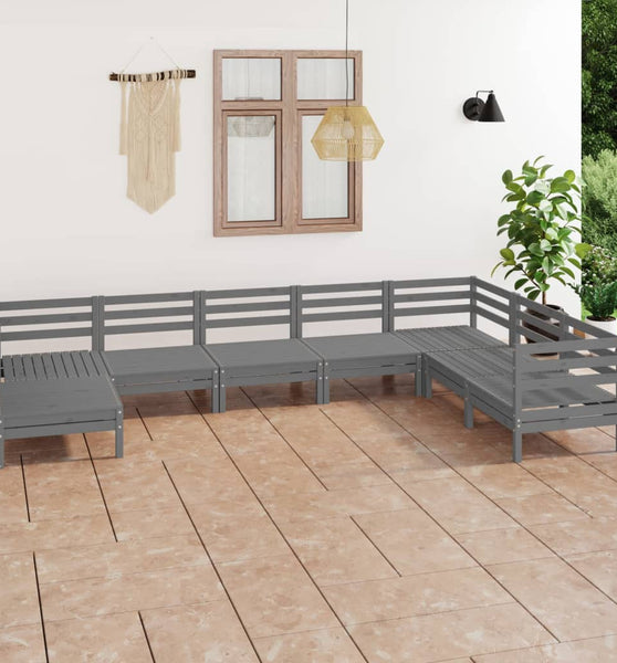 8-tlg. Garten-Lounge-Set Massivholz Kiefer Grau