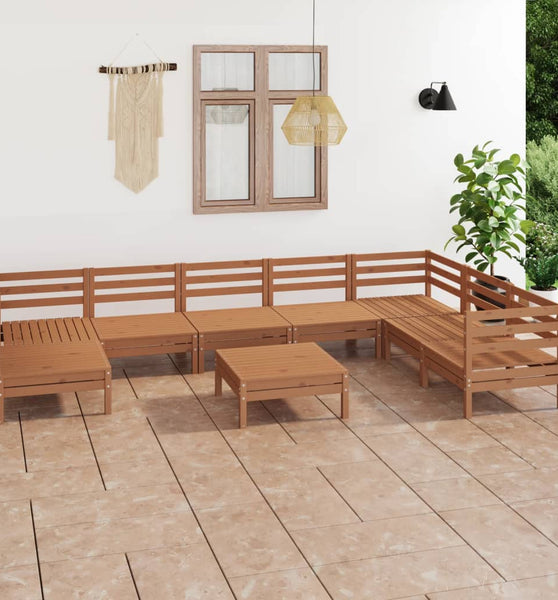 9-tlg. Garten-Lounge-Set Massivholz Kiefer Honigbraun