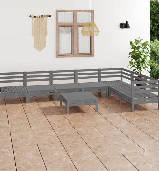 8-tlg. Garten-Lounge-Set Massivholz Kiefer Grau