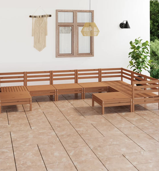 9-tlg. Garten-Lounge-Set Massivholz Kiefer Honigbraun