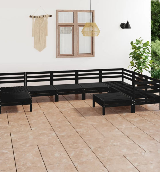 9-tlg. Garten-Lounge-Set Massivholz Kiefer Schwarz