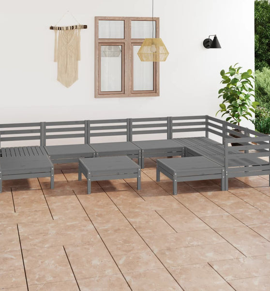 10-tlg. Garten-Lounge-Set Massivholz Kiefer Grau