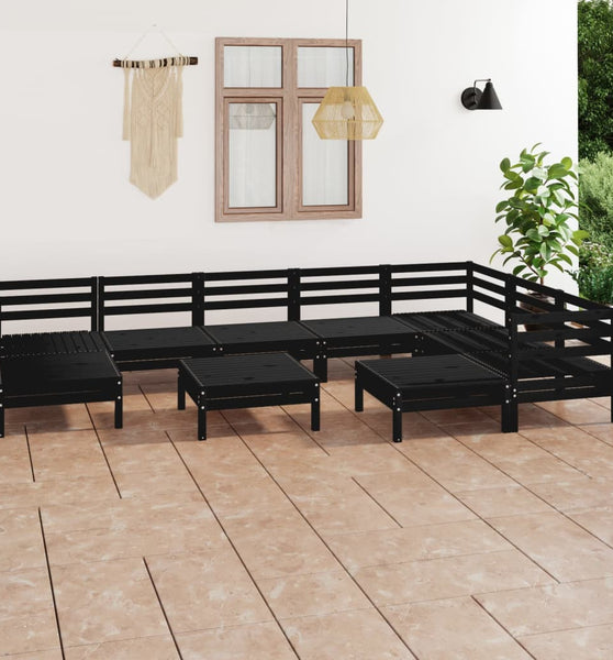 10-tlg. Garten-Lounge-Set Massivholz Kiefer Schwarz