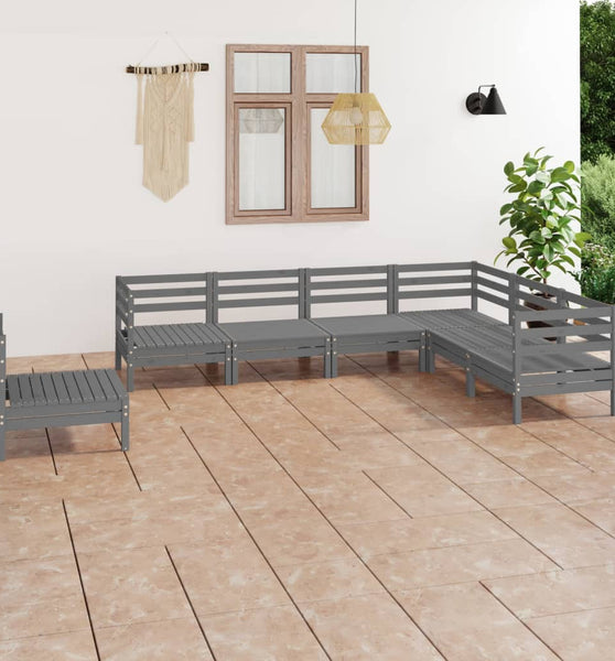 7-tlg. Garten-Lounge-Set Massivholz Kiefer Grau