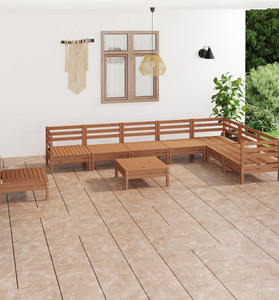 9-tlg. Garten-Lounge-Set Massivholz Kiefer Honigbraun