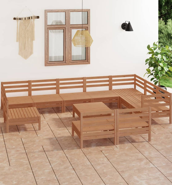 11-tlg. Garten-Lounge-Set Massivholz Kiefer Honigbraun