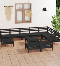 11-tlg. Garten-Lounge-Set Massivholz Kiefer Schwarz