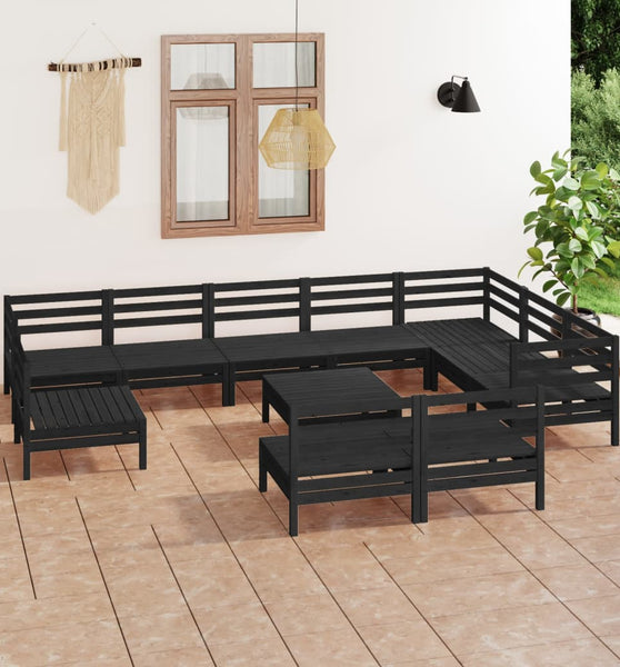 11-tlg. Garten-Lounge-Set Massivholz Kiefer Schwarz