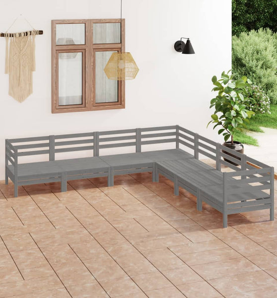 7-tlg. Garten-Lounge-Set Massivholz Kiefer Grau