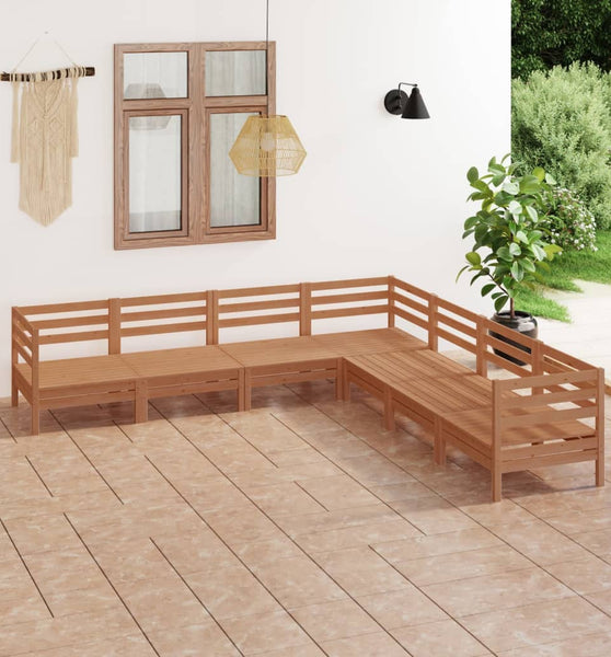 7-tlg. Garten-Lounge-Set Massivholz Kiefer Honigbraun