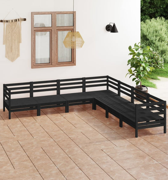 7-tlg. Garten-Lounge-Set Massivholz Kiefer Schwarz