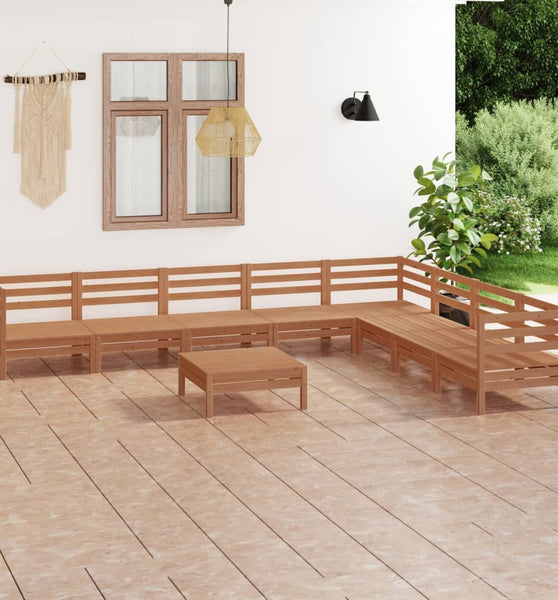 9-tlg. Garten-Lounge-Set Massivholz Kiefer Honigbraun