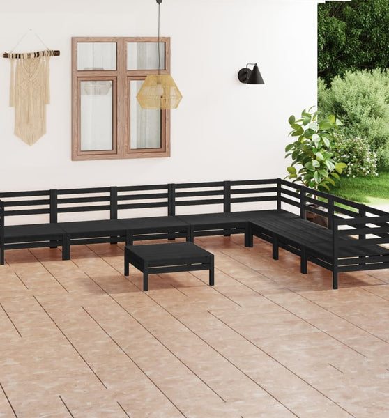 9-tlg. Garten-Lounge-Set Massivholz Kiefer Schwarz