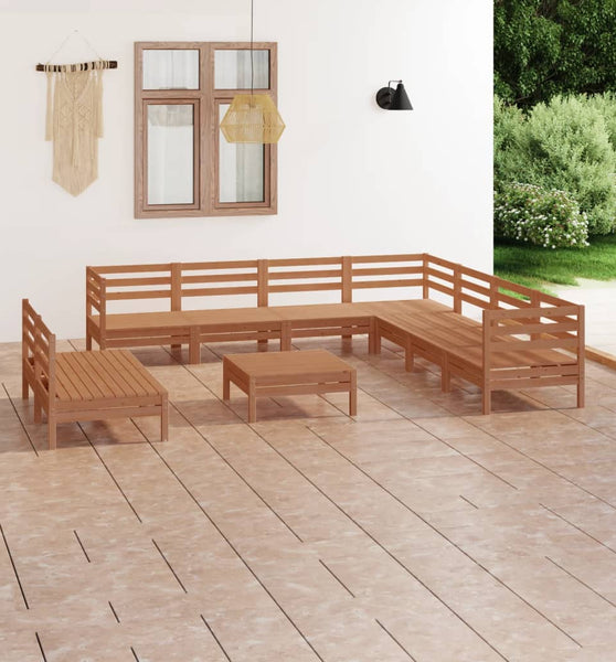 10-tlg. Garten-Lounge-Set Massivholz Kiefer Honigbraun