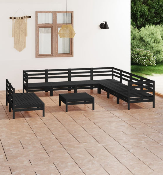 10-tlg. Garten-Lounge-Set Massivholz Kiefer Schwarz