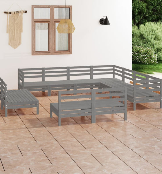 11-tlg. Garten-Lounge-Set Massivholz Kiefer Grau