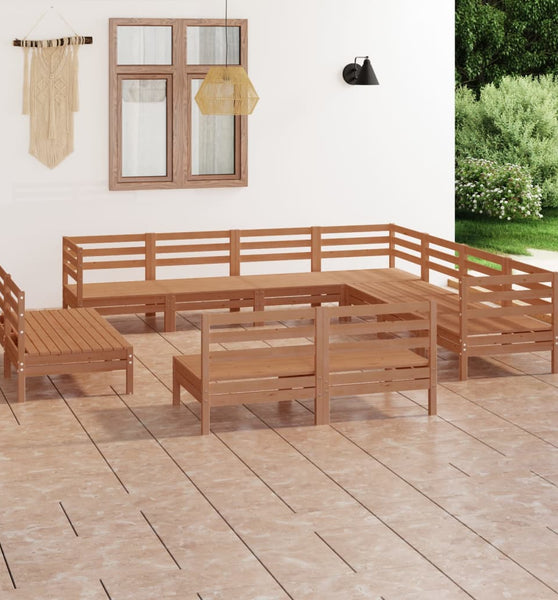 11-tlg. Garten-Lounge-Set Massivholz Kiefer Honigbraun