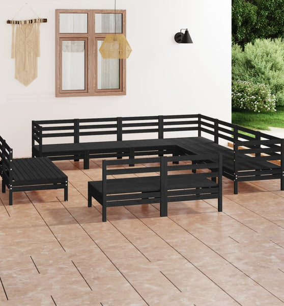 11-tlg. Garten-Lounge-Set Massivholz Kiefer Schwarz