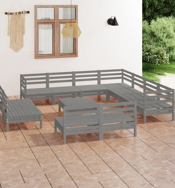 12-tlg. Garten-Lounge-Set Massivholz Kiefer Grau