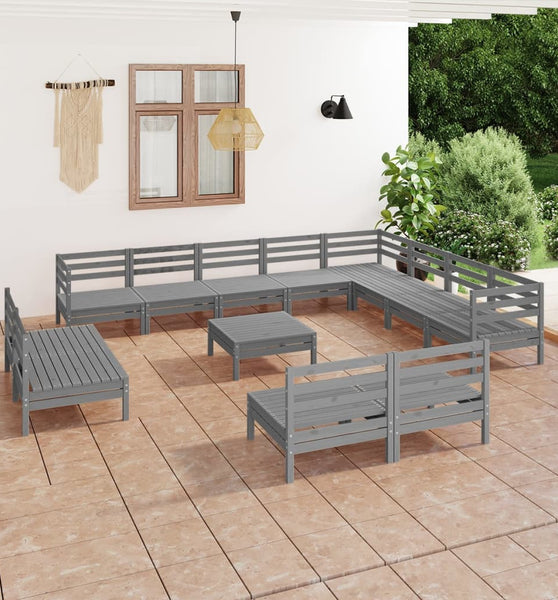 13-tlg. Garten-Lounge-Set Massivholz Kiefer Grau