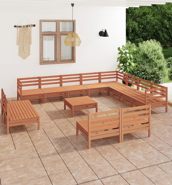 13-tlg. Garten-Lounge-Set Massivholz Kiefer Honigbraun