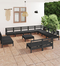 13-tlg. Garten-Lounge-Set Massivholz Kiefer Schwarz