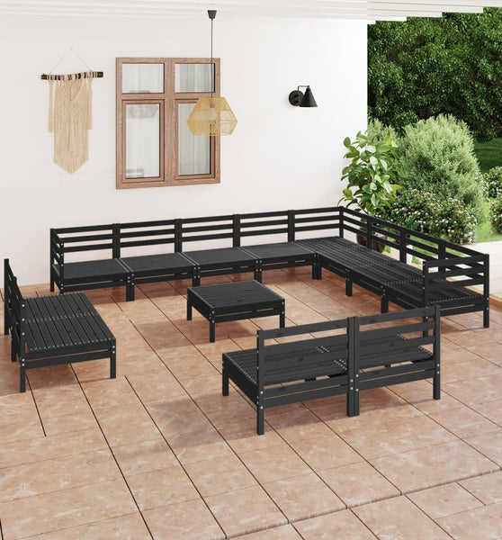 13-tlg. Garten-Lounge-Set Massivholz Kiefer Schwarz