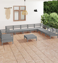 11-tlg. Garten-Lounge-Set Massivholz Kiefer Grau